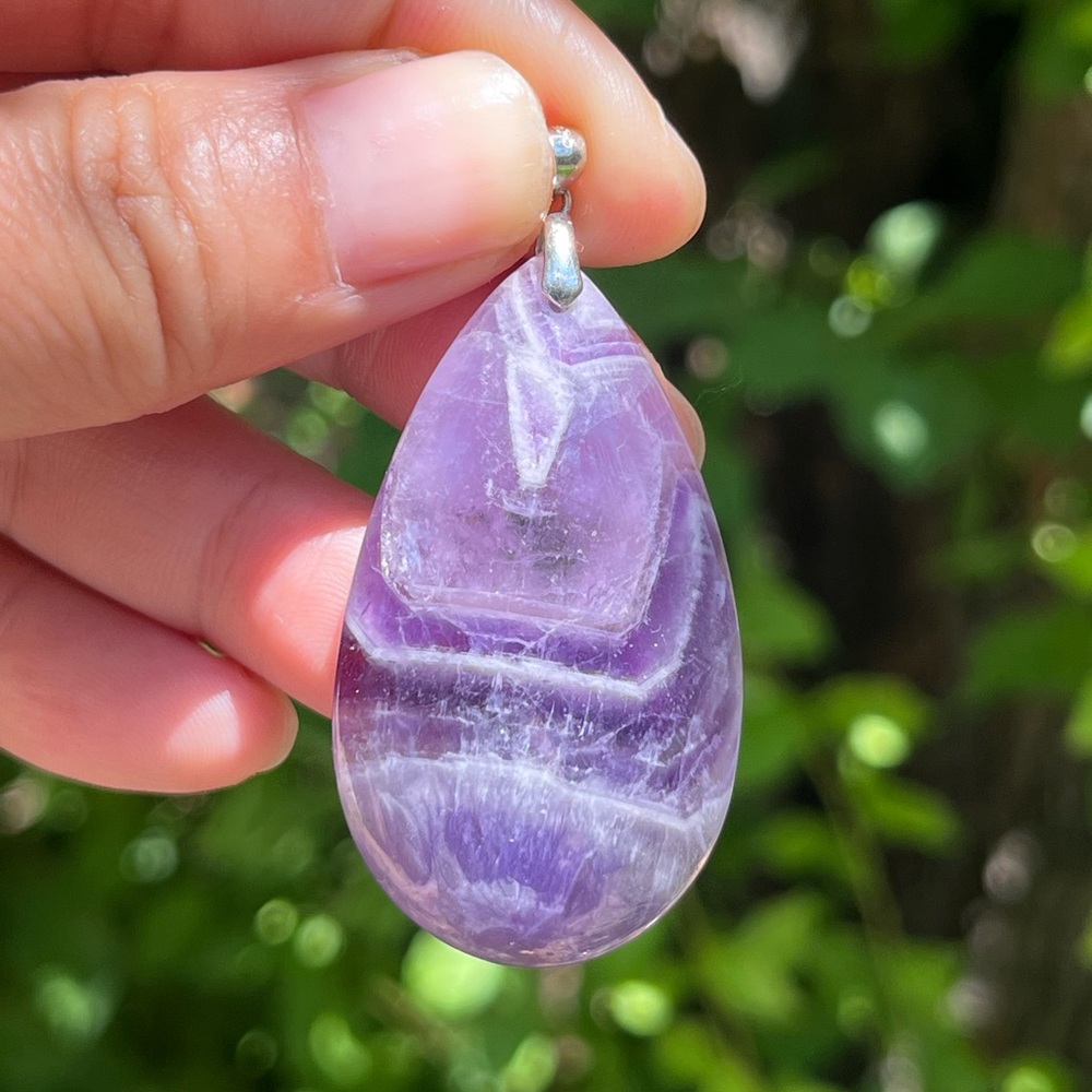 Sterling silver 925 stamped teardrop translucent dream amethyst pendant